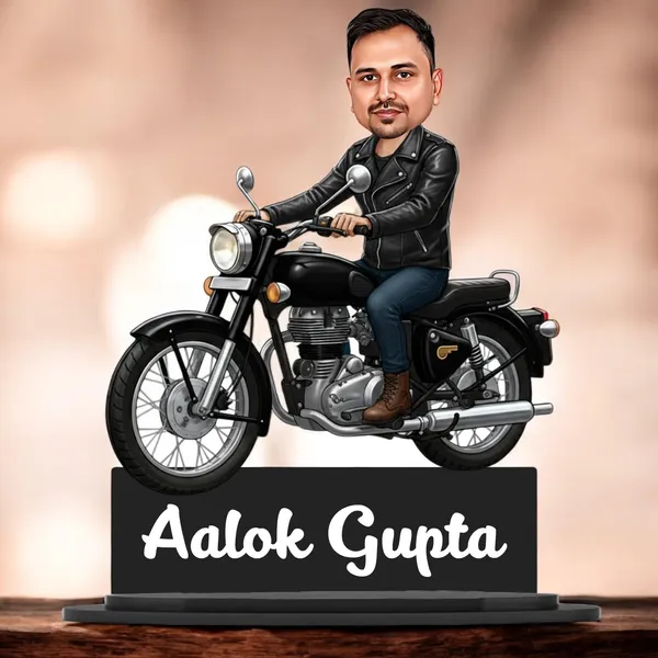 Personalized_2D_Biker_Caricature_with_Custom_Name_|_Motorcycle_Rider_Gift_for_Men_&_Women_|_Double_Layer_Laminated_MDF_with_Glossy_Finish_&_Stand