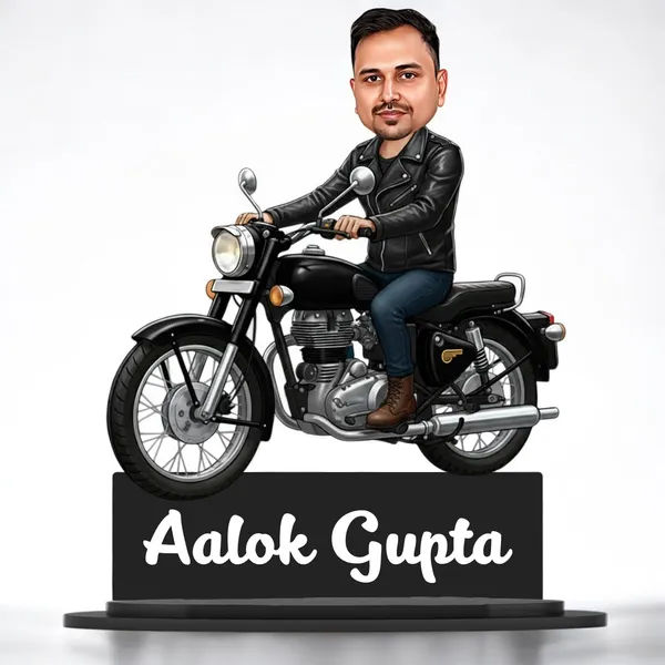 Personalized_2D_Biker_Caricature_with_Custom_Name_|_Motorcycle_Rider_Gift_for_Men_&_Women_|_Double_Layer_Laminated_MDF_with_Glossy_Finish_&_Stand