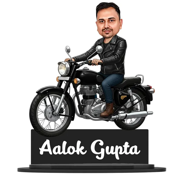 Personalized_2D_Biker_Caricature_with_Custom_Name_|_Motorcycle_Rider_Gift_for_Men_&_Women_|_Double_Layer_Laminated_MDF_with_Glossy_Finish_&_Stand