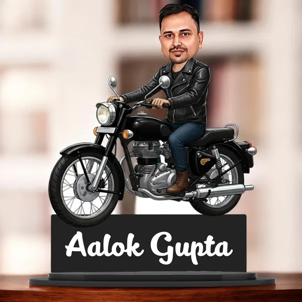 Personalized_2D_Biker_Caricature_with_Custom_Name_|_Motorcycle_Rider_Gift_for_Men_&_Women_|_Double_Layer_Laminated_MDF_with_Glossy_Finish_&_Stand