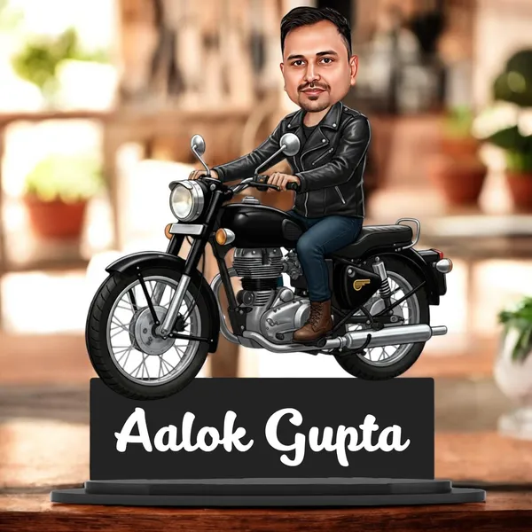 Personalized_2D_Biker_Caricature_with_Custom_Name_|_Motorcycle_Rider_Gift_for_Men_&_Women_|_Double_Layer_Laminated_MDF_with_Glossy_Finish_&_Stand