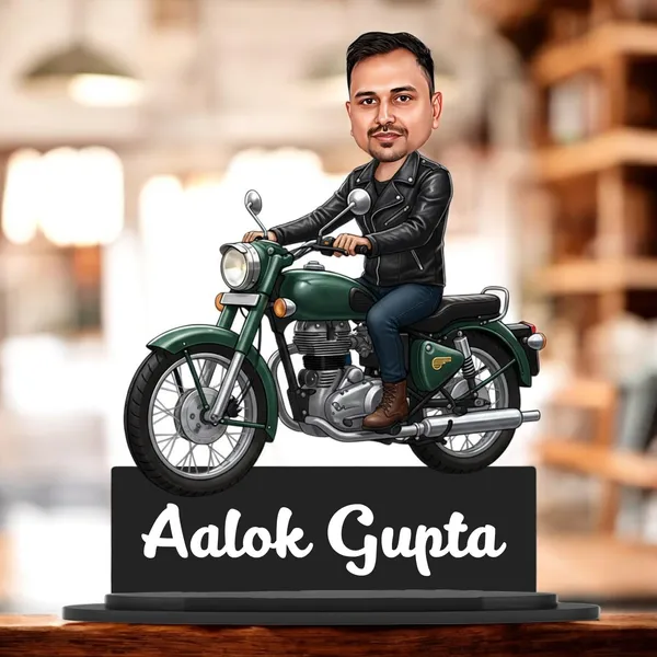 Personalized_Bike_Rider_Caricature_with_Stand,_7_Inch_Custom_2D_Wooden_Figurine_of_Man_or_Woman_Sitting_on_Any_Bike,_Double_Layer_Glossy_Laminated_MDF_with_Acrylic_Nameplate,_Custom_Biker_Gift
