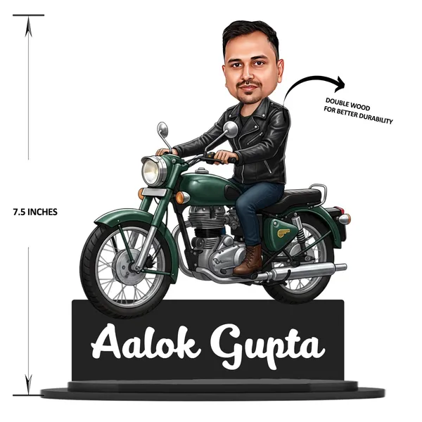 Personalized_Bike_Rider_Caricature_with_Stand,_7_Inch_Custom_2D_Wooden_Figurine_of_Man_or_Woman_Sitting_on_Any_Bike,_Double_Layer_Glossy_Laminated_MDF_with_Acrylic_Nameplate,_Custom_Biker_Gift