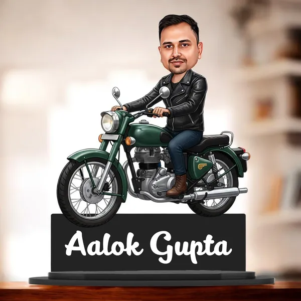 Personalized_Bike_Rider_Caricature_with_Stand,_7_Inch_Custom_2D_Wooden_Figurine_of_Man_or_Woman_Sitting_on_Any_Bike,_Double_Layer_Glossy_Laminated_MDF_with_Acrylic_Nameplate,_Custom_Biker_Gift