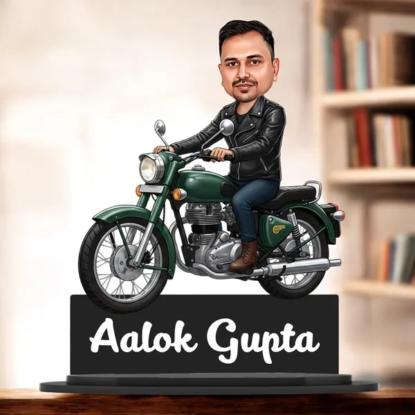 Personalized_Bike_Rider_Caricature_with_Stand,_7_Inch_Custom_2D_Wooden_Figurine_of_Man_or_Woman_Sitting_on_Any_Bike,_Double_Layer_Glossy_Laminated_MDF_with_Acrylic_Nameplate,_Custom_Biker_Gift
