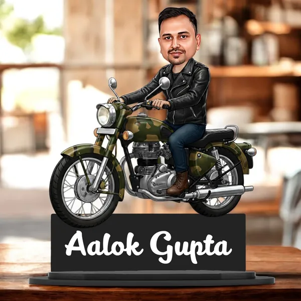 Personalized_Bike_Rider_Caricature_with_Stand,_7_Inch_Custom_2D_Wooden_Figurine_of_Man_or_Woman_Sitting_on_Any_Bike,_Double_Layer_Glossy_Laminated_MDF_with_Acrylic_Nameplate,_Custom_Biker_Gift