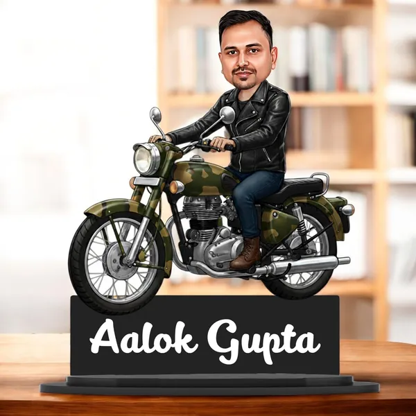 Personalized_Bike_Rider_Caricature_with_Stand,_7_Inch_Custom_2D_Wooden_Figurine_of_Man_or_Woman_Sitting_on_Any_Bike,_Double_Layer_Glossy_Laminated_MDF_with_Acrylic_Nameplate,_Custom_Biker_Gift