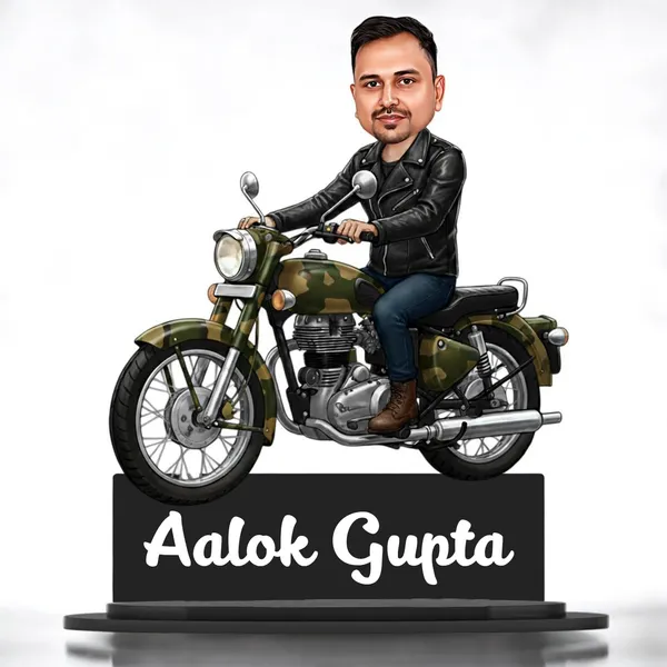 Personalized_Bike_Rider_Caricature_with_Stand,_7_Inch_Custom_2D_Wooden_Figurine_of_Man_or_Woman_Sitting_on_Any_Bike,_Double_Layer_Glossy_Laminated_MDF_with_Acrylic_Nameplate,_Custom_Biker_Gift