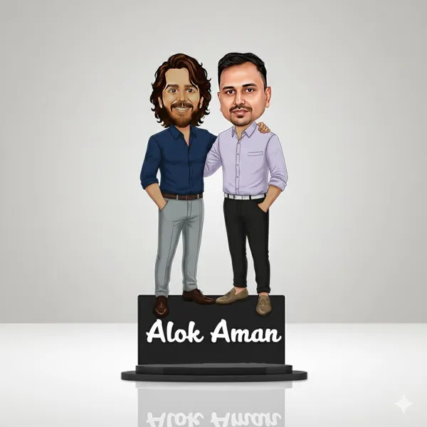 Personalized_2D_Friends_Caricature_with_Name_|_7_Inch_Custom_Couple_of_Friends_Gift_|_Double-Layer_Glossy_Laminated_MDF_with_Acrylic_Name_|_Any_Profession,_Male_&_Female