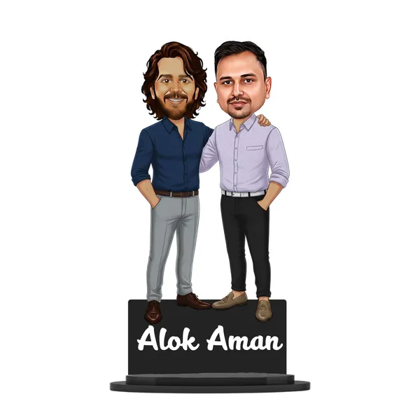 Personalized_2D_Friends_Caricature_with_Name_|_7_Inch_Custom_Couple_of_Friends_Gift_|_Double-Layer_Glossy_Laminated_MDF_with_Acrylic_Name_|_Any_Profession,_Male_&_Female