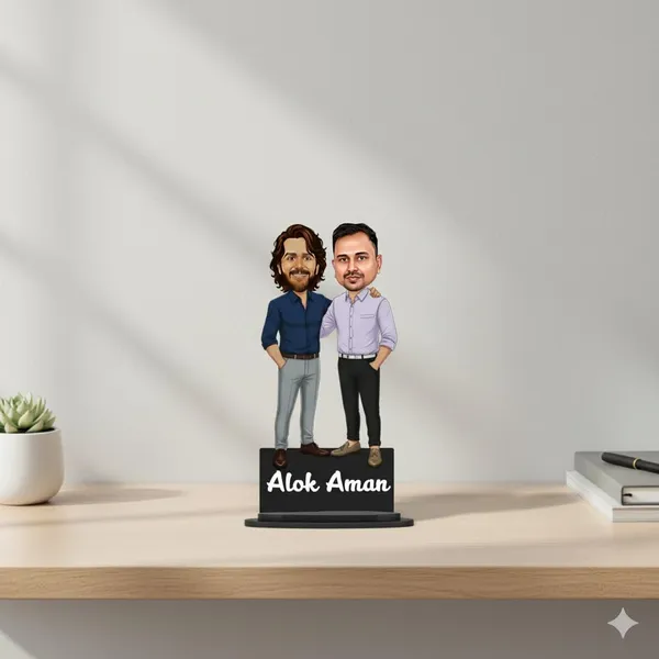 Personalized_2D_Friends_Caricature_with_Name_|_7_Inch_Custom_Couple_of_Friends_Gift_|_Double-Layer_Glossy_Laminated_MDF_with_Acrylic_Name_|_Any_Profession,_Male_&_Female