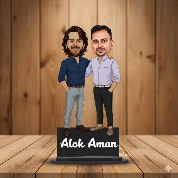 Personalized_2D_Friends_Caricature_with_Name_|_7_Inch_Custom_Couple_of_Friends_Gift_|_Double-Layer_Glossy_Laminated_MDF_with_Acrylic_Name_|_Any_Profession,_Male_&_Female