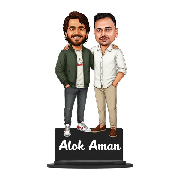 Personalized_Best_Friends_Caricature_with_Stand,_7_Inch_Custom_2D_Wooden_Couple_Figurine_for_Male_&_Female_Friends,_Double_Layer_Laminated_MDF_with_Acrylic_Nameplate,_Any_Dress_&_Profession