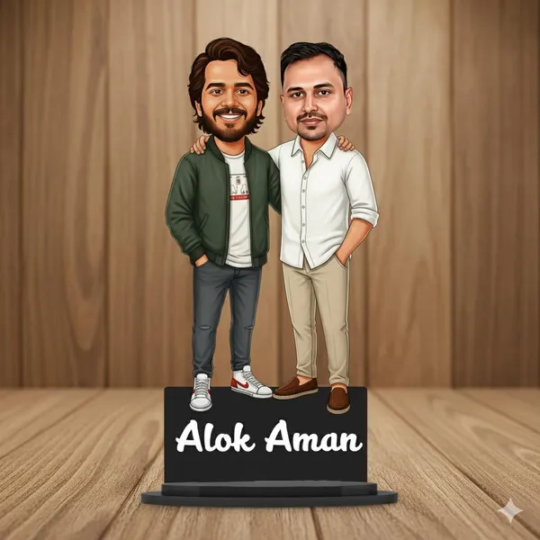 Personalized_Best_Friends_Caricature_with_Stand,_7_Inch_Custom_2D_Wooden_Couple_Figurine_for_Male_&_Female_Friends,_Double_Layer_Laminated_MDF_with_Acrylic_Nameplate,_Any_Dress_&_Profession