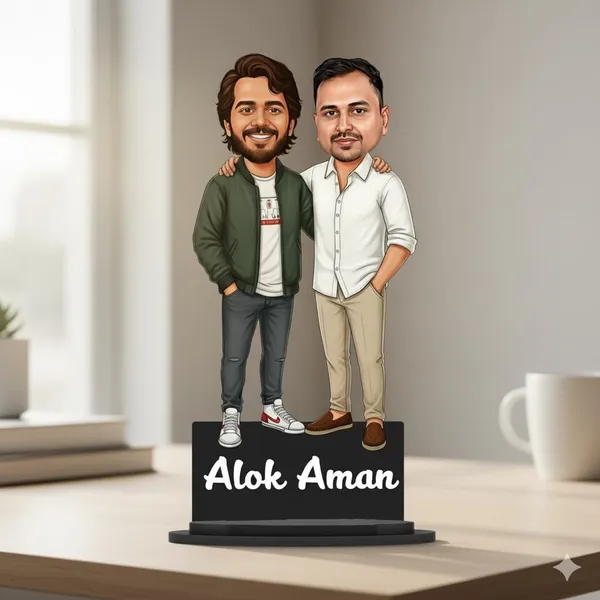 Personalized_Best_Friends_Caricature_with_Stand,_7_Inch_Custom_2D_Wooden_Couple_Figurine_for_Male_&_Female_Friends,_Double_Layer_Laminated_MDF_with_Acrylic_Nameplate,_Any_Dress_&_Profession