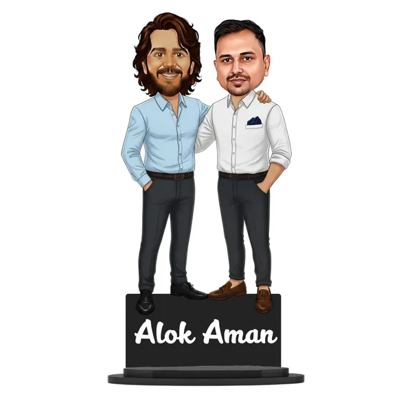 Personalized_2D_Friends_Caricature_with_Name_|_7_Inch_Custom_Couple_of_Friends_Gift_|_Double-Layer_Glossy_Laminated_MDF_with_Acrylic_Name_|_Any_Profession,_Male_&_Female