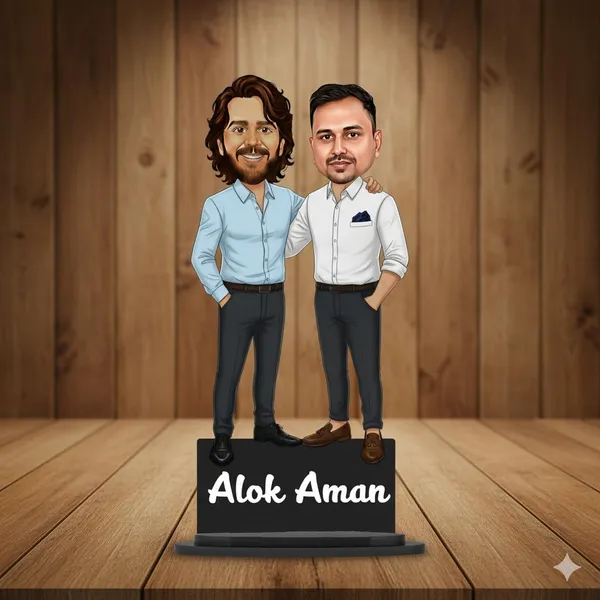 Personalized_2D_Friends_Caricature_with_Name_|_7_Inch_Custom_Couple_of_Friends_Gift_|_Double-Layer_Glossy_Laminated_MDF_with_Acrylic_Name_|_Any_Profession,_Male_&_Female