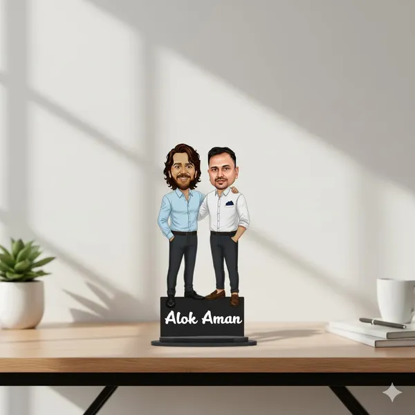 Personalized_2D_Friends_Caricature_with_Name_|_7_Inch_Custom_Couple_of_Friends_Gift_|_Double-Layer_Glossy_Laminated_MDF_with_Acrylic_Name_|_Any_Profession,_Male_&_Female