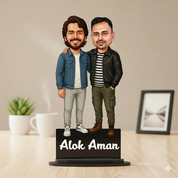 Personalized_2D_Friends_Caricature_with_Name_|_7_Inch_Custom_Couple_of_Friends_Gift_|_Double-Layer_Glossy_Laminated_MDF_with_Acrylic_Name_|_Any_Profession,_Male_&_Female