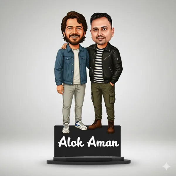 Personalized_2D_Friends_Caricature_with_Name_|_7_Inch_Custom_Couple_of_Friends_Gift_|_Double-Layer_Glossy_Laminated_MDF_with_Acrylic_Name_|_Any_Profession,_Male_&_Female