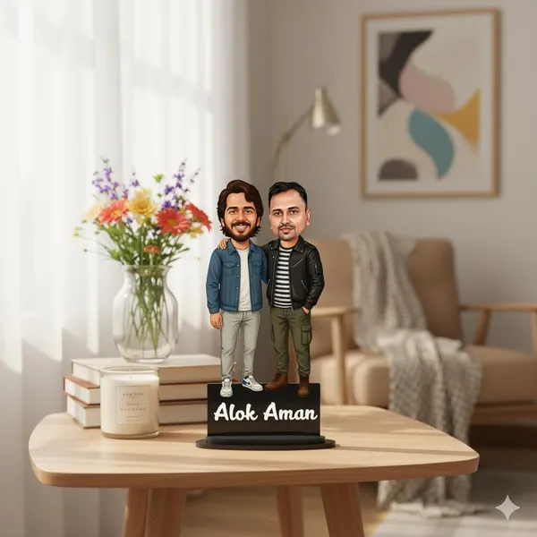 Personalized_2D_Friends_Caricature_with_Name_|_7_Inch_Custom_Couple_of_Friends_Gift_|_Double-Layer_Glossy_Laminated_MDF_with_Acrylic_Name_|_Any_Profession,_Male_&_Female