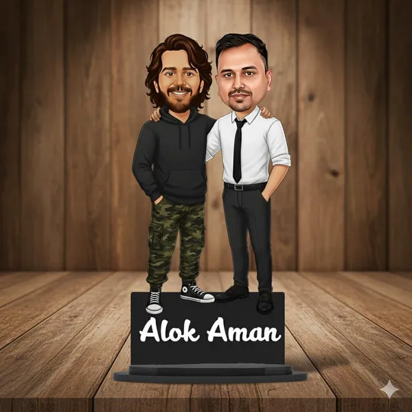 Personalized_2D_Friends_Caricature_with_Name_|_7_Inch_Custom_Couple_of_Friends_Gift_|_Double-Layer_Glossy_Laminated_MDF_with_Acrylic_Name_|_Any_Profession,_Male_&_Female