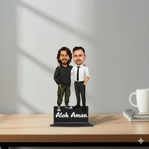 Personalized_2D_Friends_Caricature_with_Name_|_7_Inch_Custom_Couple_of_Friends_Gift_|_Double-Layer_Glossy_Laminated_MDF_with_Acrylic_Name_|_Any_Profession,_Male_&_Female