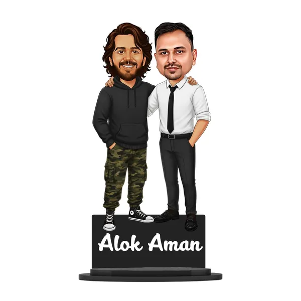 Personalized_2D_Friends_Caricature_with_Name_|_7_Inch_Custom_Couple_of_Friends_Gift_|_Double-Layer_Glossy_Laminated_MDF_with_Acrylic_Name_|_Any_Profession,_Male_&_Female