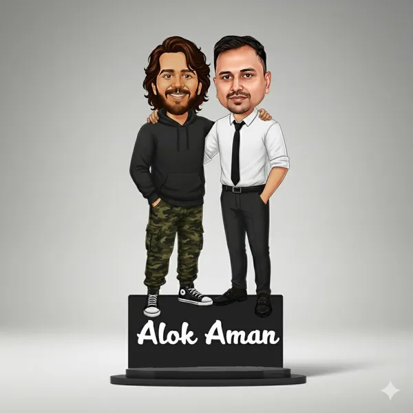 Personalized_2D_Friends_Caricature_with_Name_|_7_Inch_Custom_Couple_of_Friends_Gift_|_Double-Layer_Glossy_Laminated_MDF_with_Acrylic_Name_|_Any_Profession,_Male_&_Female