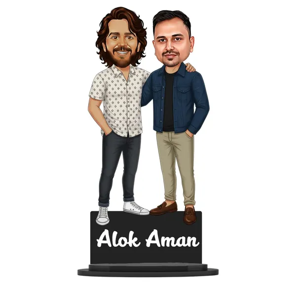 Personalized_Two_Friends_Caricature_Cutout_with_Acrylic_Name_|_Custom_2D_Couple_&_Best_Friend_MDF_Caricature_|_Glossy_Double-Layer_Laminated_MDF_with_Stand_|_Unique_Gift_for_Men_&_Women