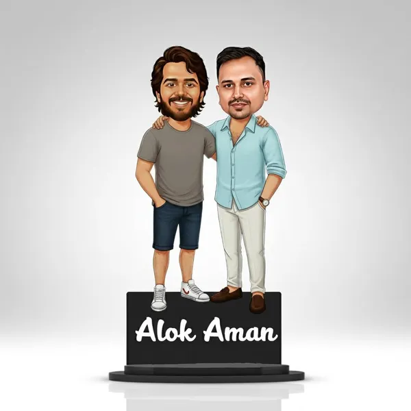 Personalized_2D_Friends_Caricature_with_Name_|_7_Inch_Custom_Couple_of_Friends_Gift_|_Double-Layer_Glossy_Laminated_MDF_with_Acrylic_Name_|_Any_Profession,_Male_&_Female