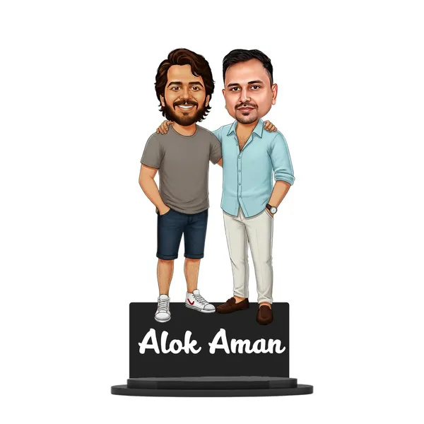 Personalized_2D_Friends_Caricature_with_Name_|_7_Inch_Custom_Couple_of_Friends_Gift_|_Double-Layer_Glossy_Laminated_MDF_with_Acrylic_Name_|_Any_Profession,_Male_&_Female