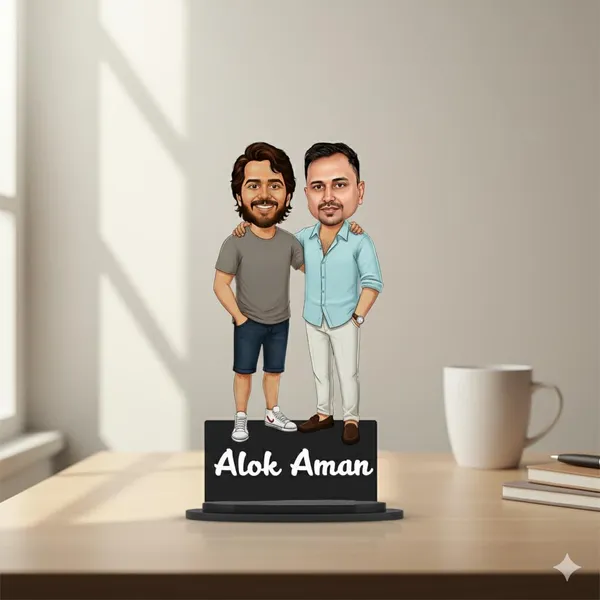 Personalized_2D_Friends_Caricature_with_Name_|_7_Inch_Custom_Couple_of_Friends_Gift_|_Double-Layer_Glossy_Laminated_MDF_with_Acrylic_Name_|_Any_Profession,_Male_&_Female