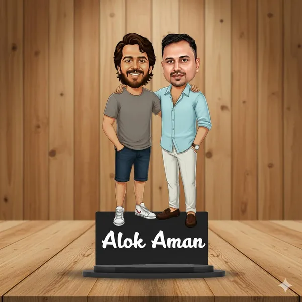 Personalized_2D_Friends_Caricature_with_Name_|_7_Inch_Custom_Couple_of_Friends_Gift_|_Double-Layer_Glossy_Laminated_MDF_with_Acrylic_Name_|_Any_Profession,_Male_&_Female