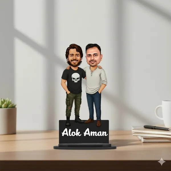 Personalized_2D_Friends_Caricature_with_Name_|_7_Inch_Custom_Couple_of_Friends_Gift_|_Double-Layer_Glossy_Laminated_MDF_with_Acrylic_Name_|_Any_Profession,_Male_&_Female