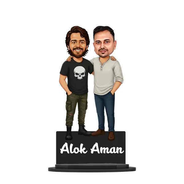 Personalized_2D_Friends_Caricature_with_Name_|_7_Inch_Custom_Couple_of_Friends_Gift_|_Double-Layer_Glossy_Laminated_MDF_with_Acrylic_Name_|_Any_Profession,_Male_&_Female