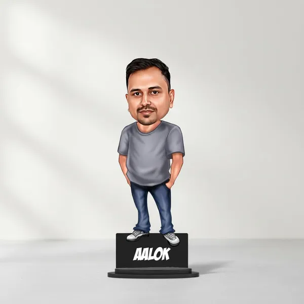Personalized_3D_Caricature_Stand_with_Name_|_Custom_Photo_Caricature_in_Jeans_&_T-Shirt_|_Any_Color,_Style_&_Outfit_|_Double-Layer_Wooden_Stand_with_Laminated_MDF_Base_&_Acrylic_Letters_|_Glossy_Finish_Gift_for_Men_&_Women