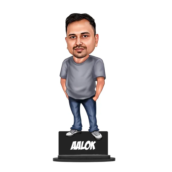 Personalized_3D_Caricature_Stand_with_Name_|_Custom_Photo_Caricature_in_Jeans_&_T-Shirt_|_Any_Color,_Style_&_Outfit_|_Double-Layer_Wooden_Stand_with_Laminated_MDF_Base_&_Acrylic_Letters_|_Glossy_Finish_Gift_for_Men_&_Women