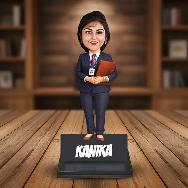 Personalized_2D_Corporate_Woman_Caricature_with_Custom_Acrylic_Name,_Double_Layer_Laminated_MDF_Wooden_Standee_Gift_for_Men_&_Women