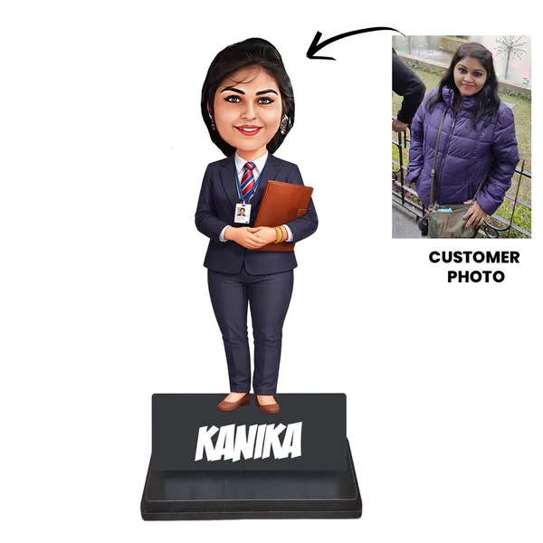 Personalized_2D_Corporate_Woman_Caricature_with_Custom_Acrylic_Name,_Double_Layer_Laminated_MDF_Wooden_Standee_Gift_for_Men_&_Women