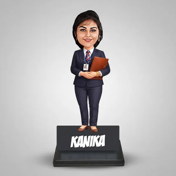 Personalized_2D_Corporate_Woman_Caricature_with_Custom_Acrylic_Name,_Double_Layer_Laminated_MDF_Wooden_Standee_Gift_for_Men_&_Women