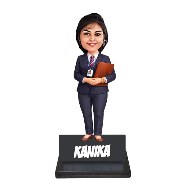 Personalized_2D_Corporate_Woman_Caricature_with_Custom_Acrylic_Name,_Double_Layer_Laminated_MDF_Wooden_Standee_Gift_for_Men_&_Women