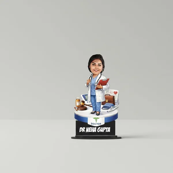 Customized_7_Inch_Doctor_Caricature_Stand_with_Acrylic_Name_|_Personalized_3D_Photo_Gift_for_Any_Profession_|_Double_Layer_Laminated_MDF_with_Glossy_Finish_|_Custom_Medical_Desk_Showpiece_for_Men_&_Women