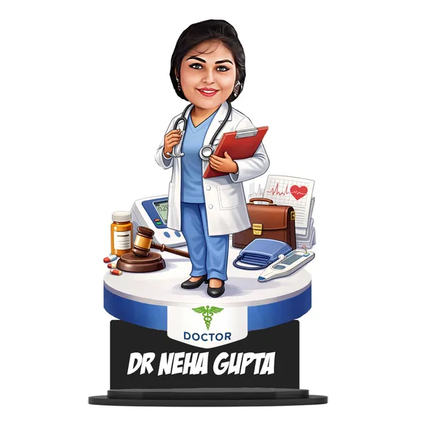 Customized_7_Inch_Doctor_Caricature_Stand_with_Acrylic_Name_|_Personalized_3D_Photo_Gift_for_Any_Profession_|_Double_Layer_Laminated_MDF_with_Glossy_Finish_|_Custom_Medical_Desk_Showpiece_for_Men_&_Women