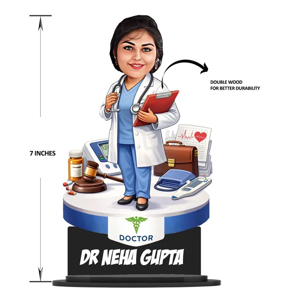 Customized_7_Inch_Doctor_Caricature_Stand_with_Acrylic_Name_|_Personalized_3D_Photo_Gift_for_Any_Profession_|_Double_Layer_Laminated_MDF_with_Glossy_Finish_|_Custom_Medical_Desk_Showpiece_for_Men_&_Women