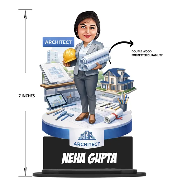 Personalized_Female_Architect_Caricature_Standee_with_Acrylic_Name_|_7_Inch_Custom_Caricature_for_Any_Profession_|_Double-Layer_Laminated_MDF_Wood,_Glossy_Finish_&_Stand_|_Unique_Gift_for_Men_&_Women
