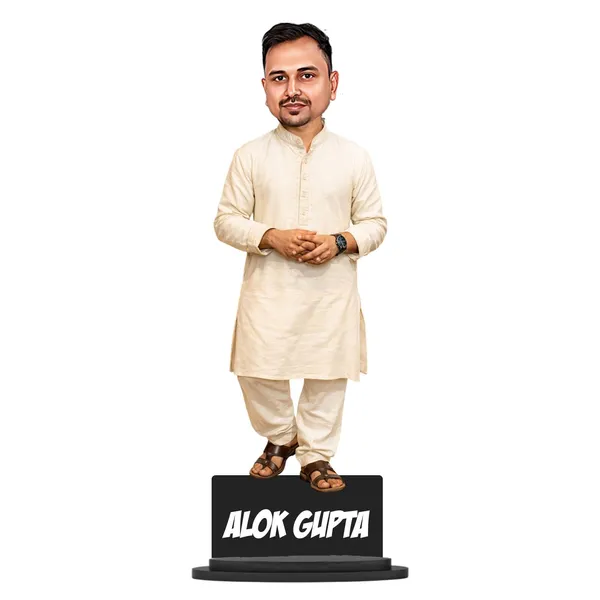 Personalized_2D_Traditional_Indian_Outfit_Caricature_with_Custom_Name_|_Custom_Photo_Gift_for_Men_&_Women_|_Double_Layer_Laminated_MDF_with_Glossy_Finish_&_Stand