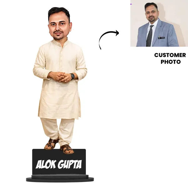 Personalized_2D_Traditional_Indian_Outfit_Caricature_with_Custom_Name_|_Custom_Photo_Gift_for_Men_&_Women_|_Double_Layer_Laminated_MDF_with_Glossy_Finish_&_Stand