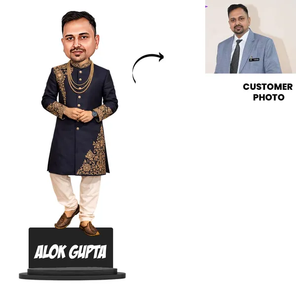 Customized_7_Inch_Male_Caricature_Stand_in_Traditional_Ethnic_Outfit_|_Personalized_3D_Photo_Gift_with_Acrylic_Name_|_Double_Layer_Laminated_MDF_with_Glossy_Finish_|_Custom_Design_for_Any_Profession_|_Gift_for_Men_&_Women
