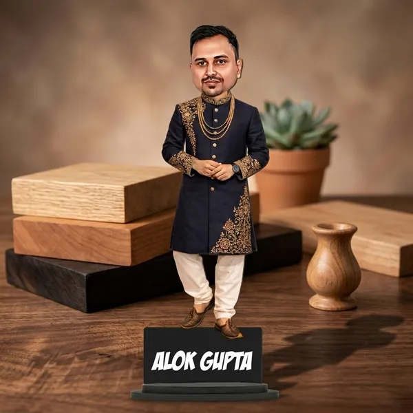 Customized_7_Inch_Male_Caricature_Stand_in_Traditional_Ethnic_Outfit_|_Personalized_3D_Photo_Gift_with_Acrylic_Name_|_Double_Layer_Laminated_MDF_with_Glossy_Finish_|_Custom_Design_for_Any_Profession_|_Gift_for_Men_&_Women